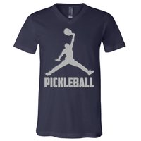 Silver Pickleball Sports Logo V-Neck T-Shirt