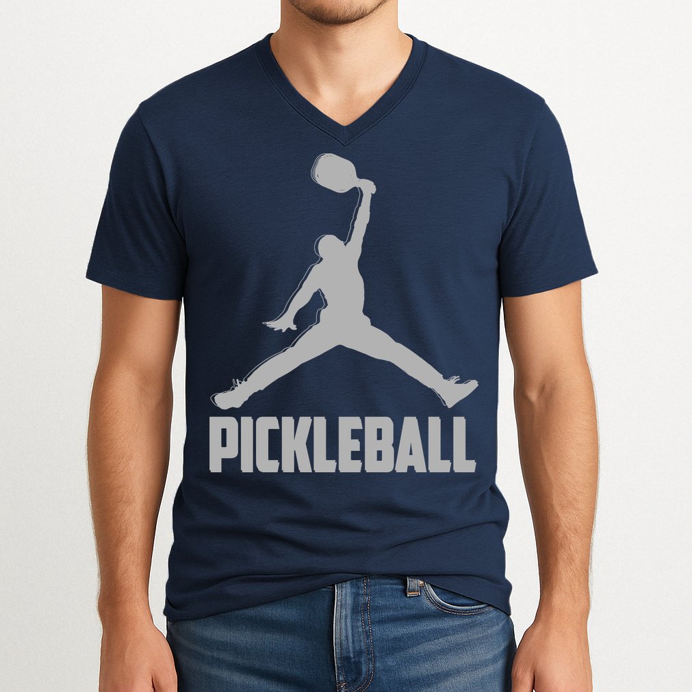 Silver Pickleball Sports Logo V-Neck T-Shirt