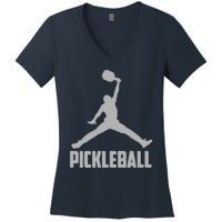 Silver Pickleball Sports Logo Women's V-Neck T-Shirt