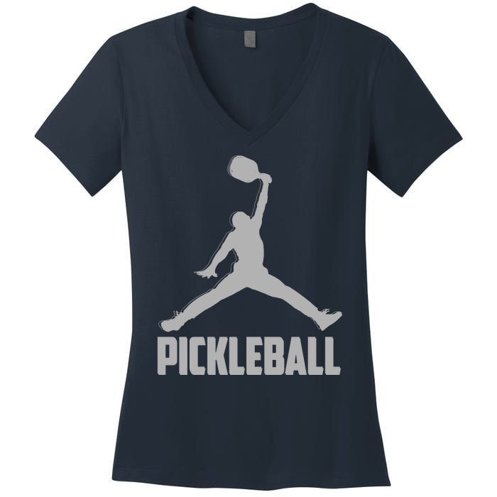 Silver Pickleball Sports Logo Women's V-Neck T-Shirt