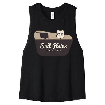 Salt Plains State Park Oklahoma Welcome Sign Vacation Women's Racerback Cropped Tank