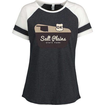 Salt Plains State Park Oklahoma Welcome Sign Vacation Enza Ladies Jersey Colorblock Tee