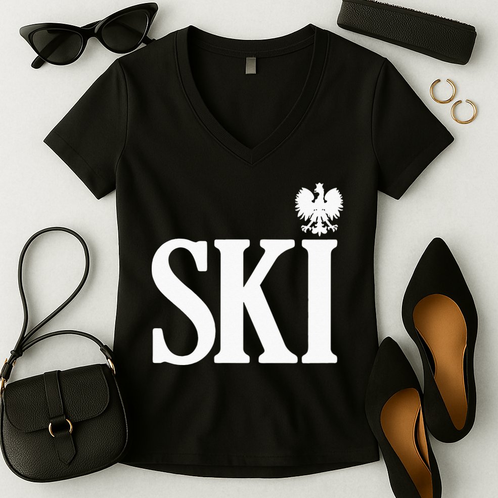 SKI Polish Surnames Ending Polish Eagle Dyngus Day Women's V-Neck T-Shirt