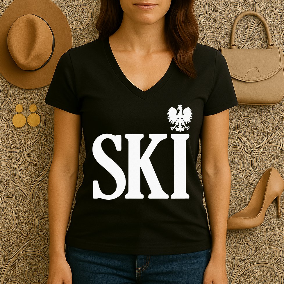 SKI Polish Surnames Ending Polish Eagle Dyngus Day Women's V-Neck T-Shirt