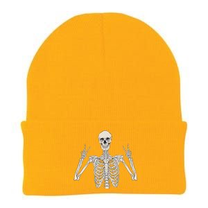 Skeleton Peace Sign Hand Spooky Skull Fun Halloween Costume Gift Knit Cap Winter Beanie