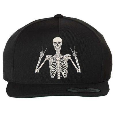 Skeleton Peace Sign Hand Spooky Skull Fun Halloween Costume Gift Wool Snapback Cap