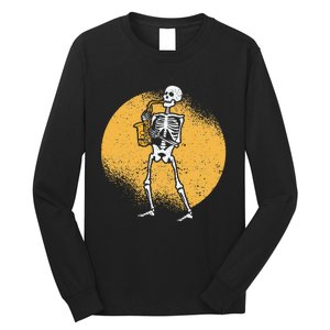 Skeleton Playing Saxophone Jazz Halloween Music Spooky Scary Long Sleeve Shirt