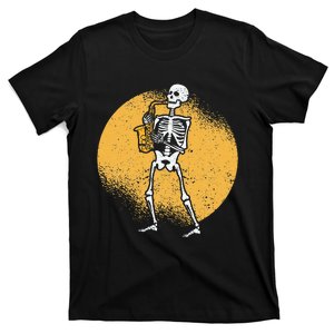 Skeleton Playing Saxophone Jazz Halloween Music Spooky Scary T-Shirt