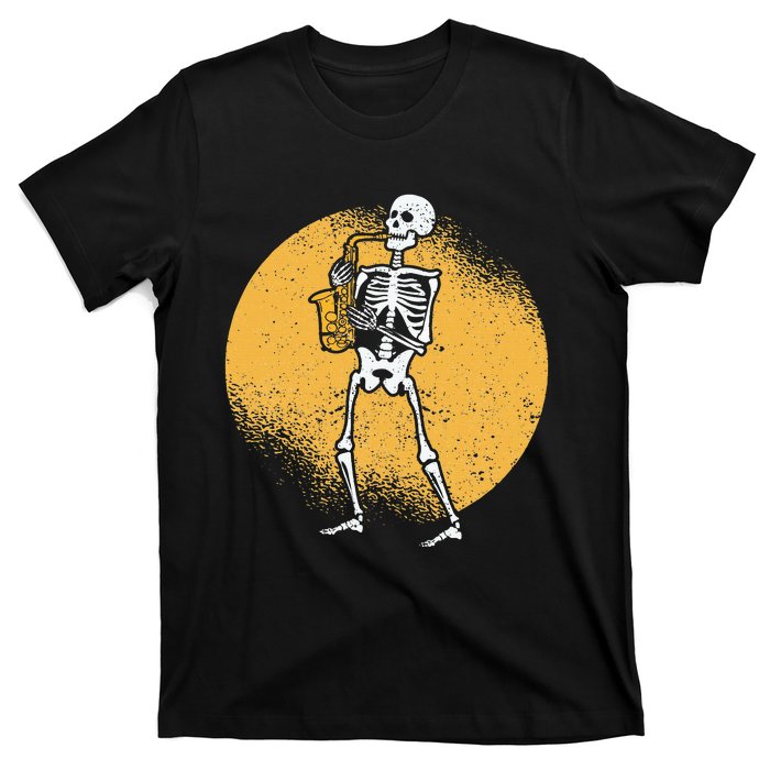 Skeleton Playing Saxophone Jazz Halloween Music Spooky Scary T-Shirt