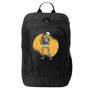 Skeleton Playing Saxophone Jazz Halloween Music Spooky Scary City Backpack