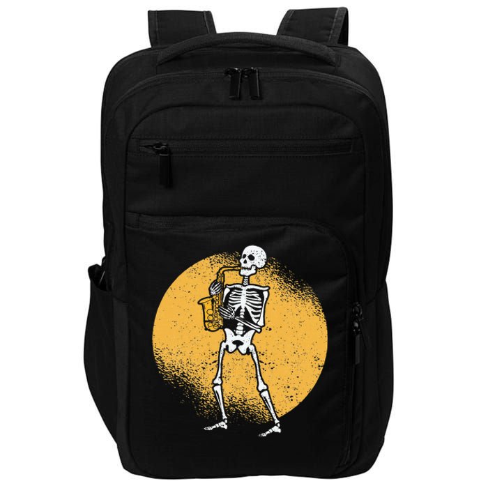 Skeleton Playing Saxophone Jazz Halloween Music Spooky Scary Impact Tech Backpack