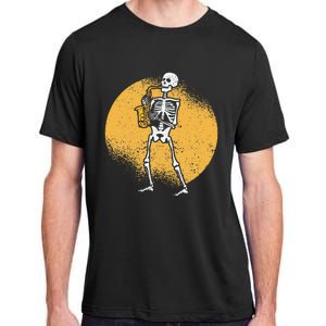 Skeleton Playing Saxophone Jazz Halloween Music Spooky Scary Adult ChromaSoft Performance T-Shirt