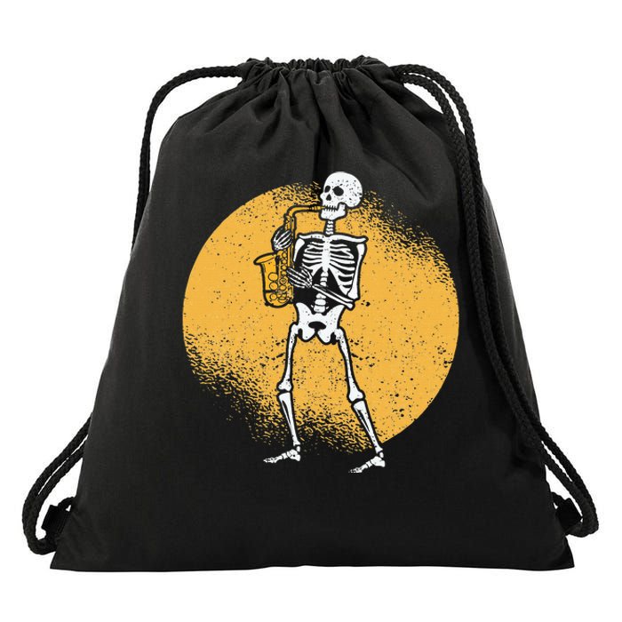 Skeleton Playing Saxophone Jazz Halloween Music Spooky Scary Drawstring Bag