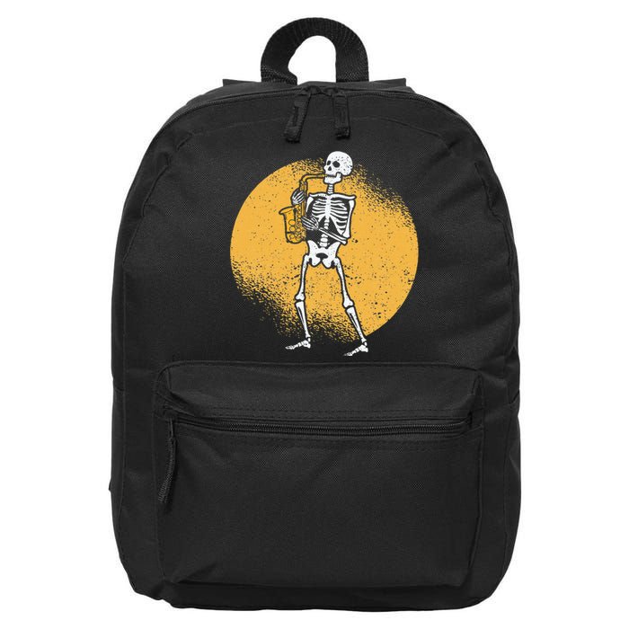 Skeleton Playing Saxophone Jazz Halloween Music Spooky Scary 16 in Basic Backpack