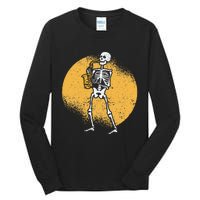 Skeleton Playing Saxophone Jazz Halloween Music Spooky Scary Tall Long Sleeve T-Shirt