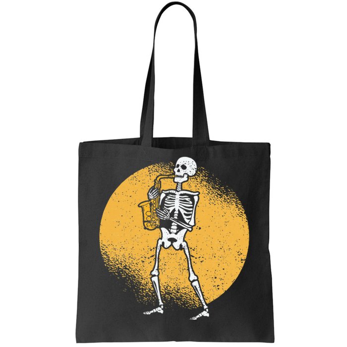 Skeleton Playing Saxophone Jazz Halloween Music Spooky Scary Tote Bag