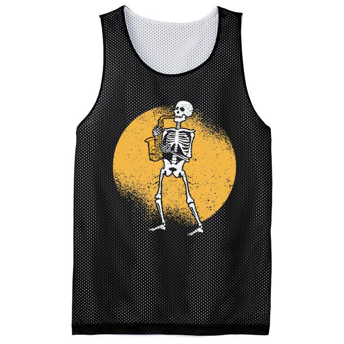 Skeleton Playing Saxophone Jazz Halloween Music Spooky Scary Mesh Reversible Basketball Jersey Tank