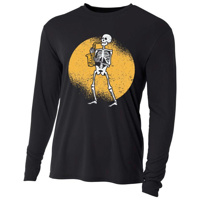 Skeleton Playing Saxophone Jazz Halloween Music Spooky Scary Cooling Performance Long Sleeve Crew