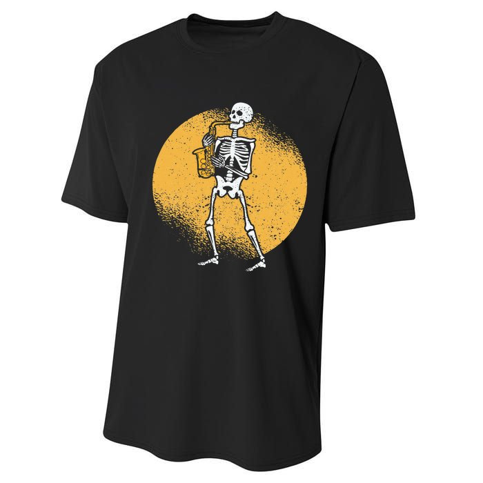 Skeleton Playing Saxophone Jazz Halloween Music Spooky Scary Performance Sprint T-Shirt