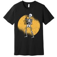 Skeleton Playing Saxophone Jazz Halloween Music Spooky Scary Premium T-Shirt