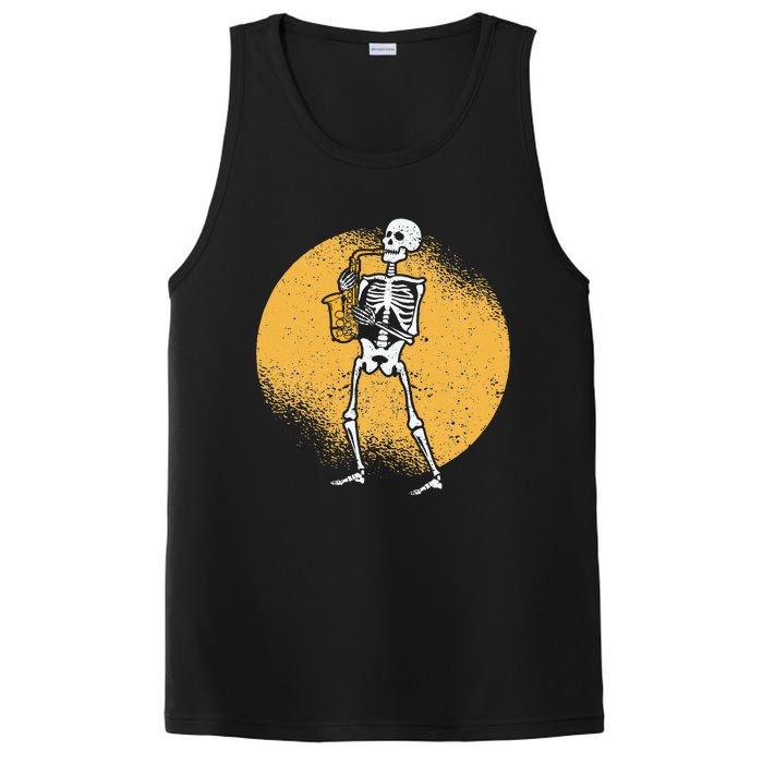 Skeleton Playing Saxophone Jazz Halloween Music Spooky Scary PosiCharge Competitor Tank