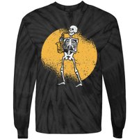 Skeleton Playing Saxophone Jazz Halloween Music Spooky Scary Tie-Dye Long Sleeve Shirt