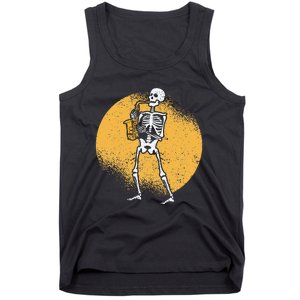 Skeleton Playing Saxophone Jazz Halloween Music Spooky Scary Tank Top