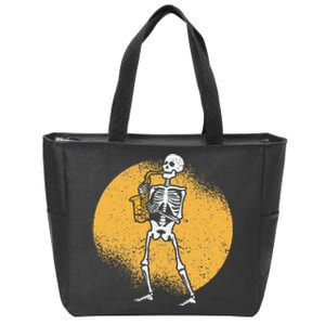 Skeleton Playing Saxophone Jazz Halloween Music Spooky Scary Zip Tote Bag