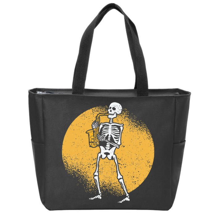 Skeleton Playing Saxophone Jazz Halloween Music Spooky Scary Zip Tote Bag