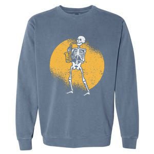 Skeleton Playing Saxophone Jazz Halloween Music Spooky Scary Garment-Dyed Sweatshirt