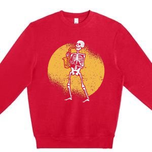 Skeleton Playing Saxophone Jazz Halloween Music Spooky Scary Premium Crewneck Sweatshirt