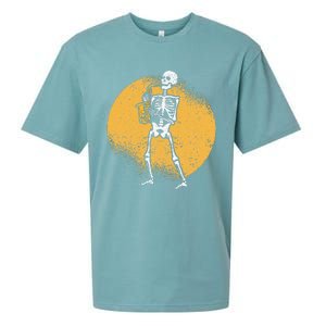 Skeleton Playing Saxophone Jazz Halloween Music Spooky Scary Sueded Cloud Jersey T-Shirt