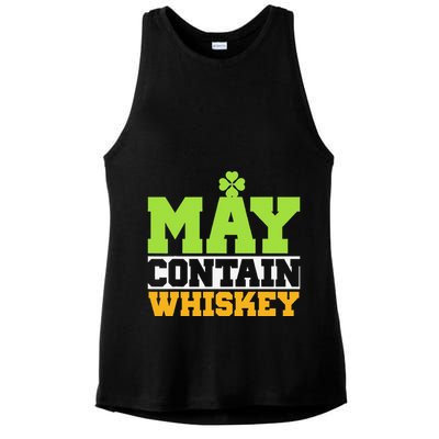 St. Patricks Shamrock Funny Drinking May Contain Whiskey Ladies PosiCharge Tri-Blend Wicking Tank