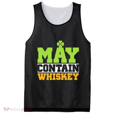 St. Patricks Shamrock Funny Drinking May Contain Whiskey Mesh Reversible Basketball Jersey Tank