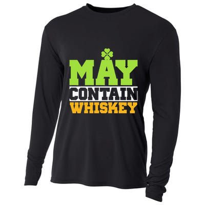 St. Patricks Shamrock Funny Drinking May Contain Whiskey Cooling Performance Long Sleeve Crew