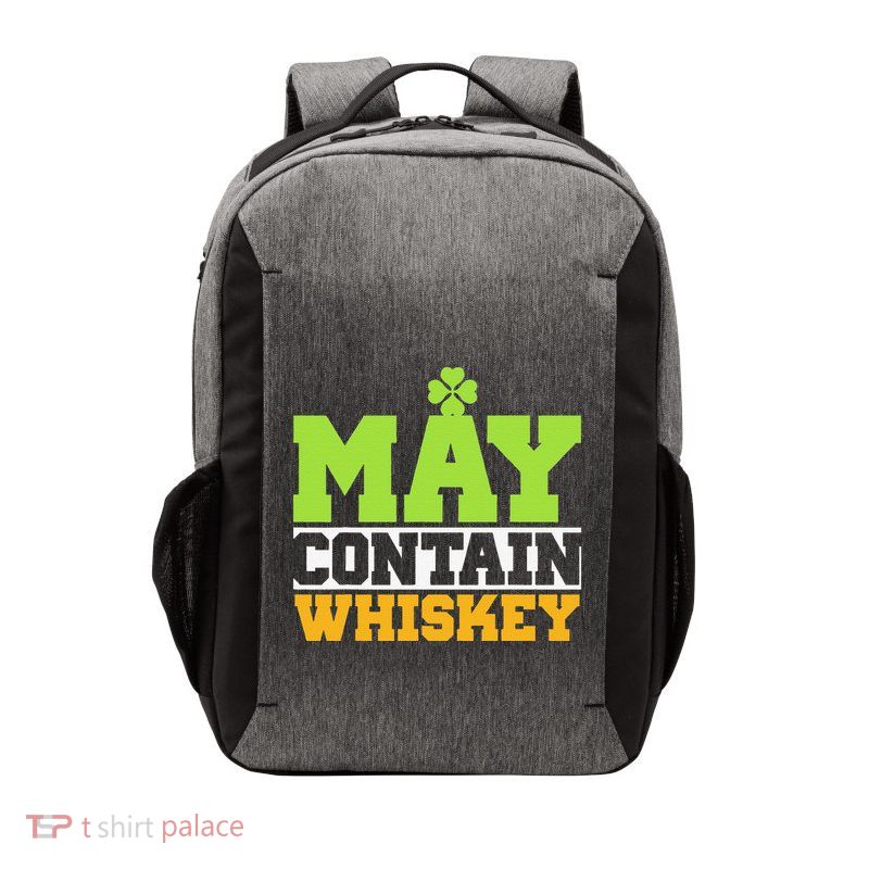 St. Patricks Shamrock Funny Drinking May Contain Whiskey Vector Backpack