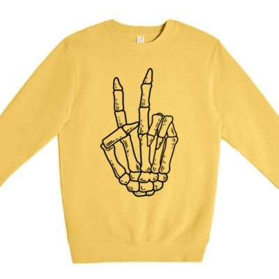 Skeleton Peace Sign Pocket Skeleton Halloween Party Creature Funny Gift Premium Crewneck Sweatshirt