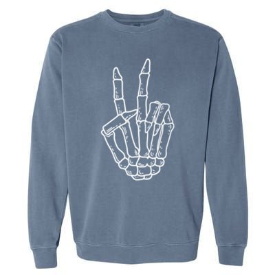 Skeleton Peace Sign Pocket Skeleton Halloween Party Creature Funny Gift Garment-Dyed Sweatshirt