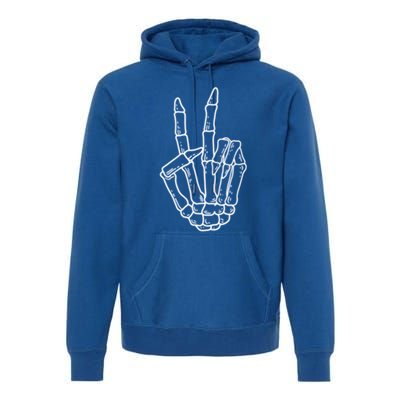 Skeleton Peace Sign Pocket Skeleton Halloween Party Creature Funny Gift Premium Hoodie