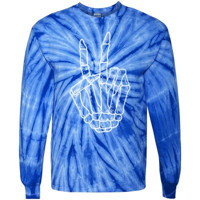 Skeleton Peace Sign Pocket Skeleton Halloween Party Creature Funny Gift Tie-Dye Long Sleeve Shirt