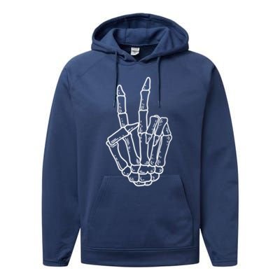 Skeleton Peace Sign Pocket Skeleton Halloween Party Creature Funny Gift Performance Fleece Hoodie