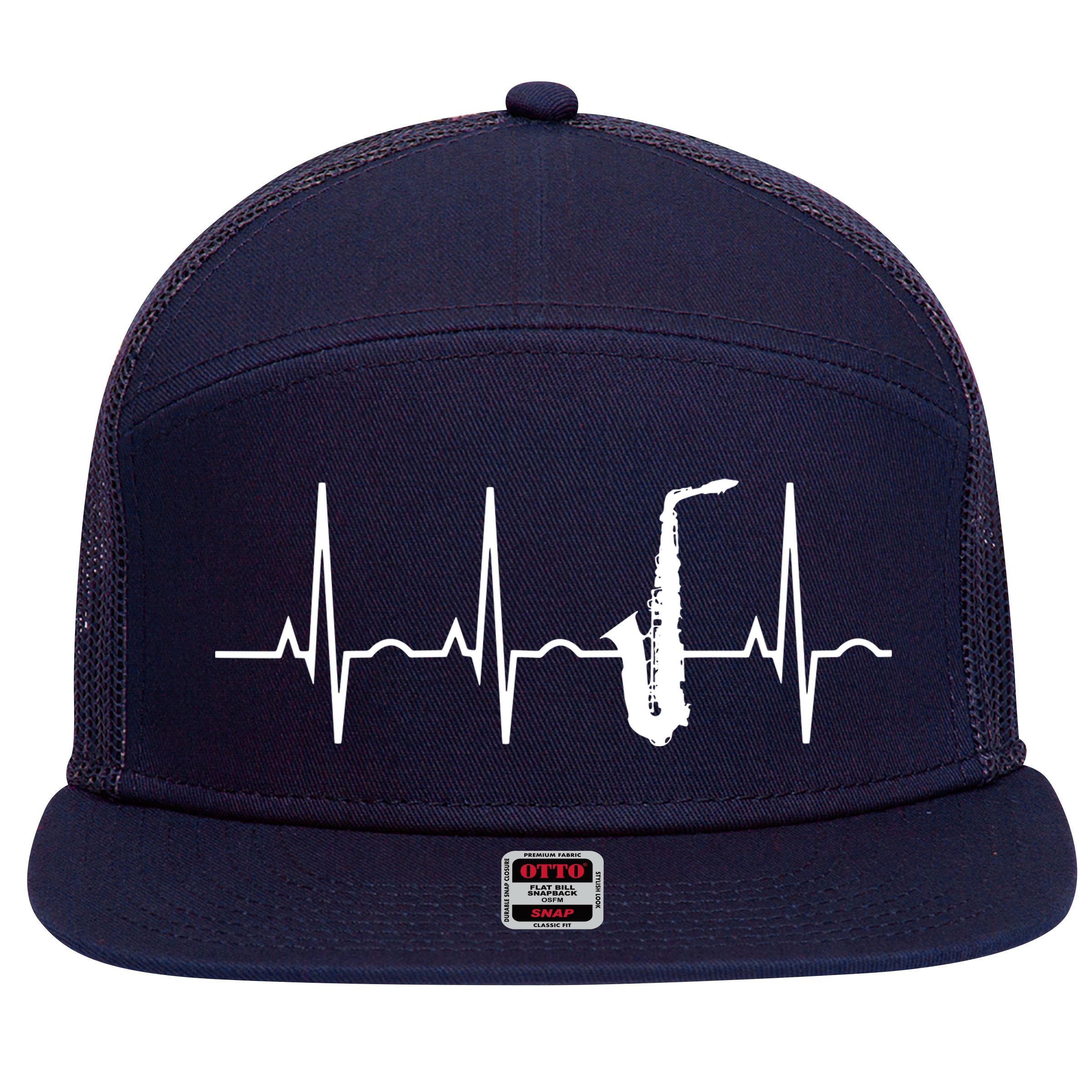 Saxophone Player Shirts Saxophone Heartbeat 7 Panel Mesh Trucker Snapback Hat