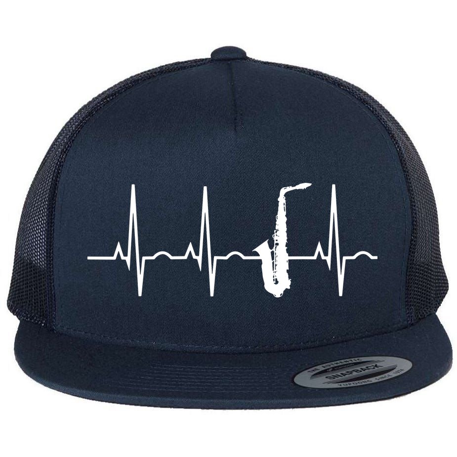 Saxophone Player Shirts Saxophone Heartbeat Flat Bill Trucker Hat
