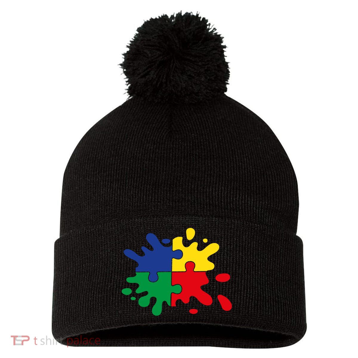 Splash Puzzle Pom Pom 12in Knit Beanie