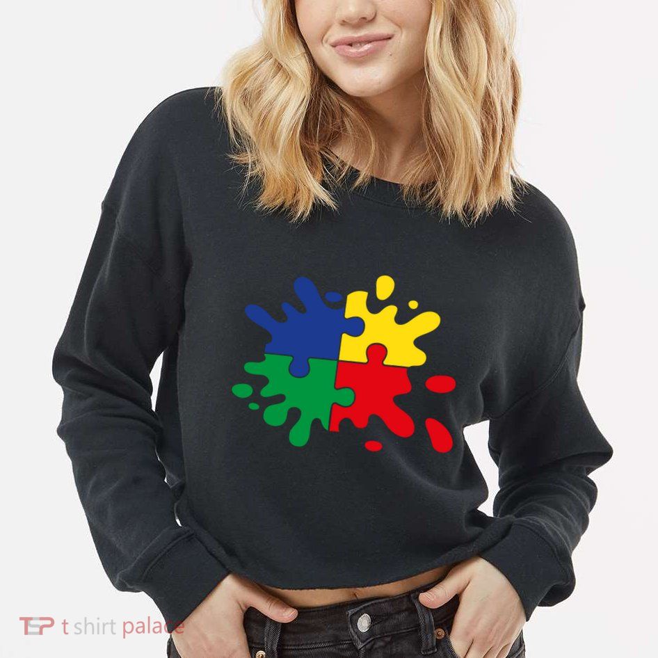 Splash Puzzle Cropped Pullover Crew
