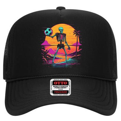 Skeleton Playing Soccer Halloween Costume Kids High Crown Mesh Back Trucker Hat