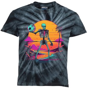 Skeleton Playing Soccer Halloween Costume Kids Kids Tie-Dye T-Shirt