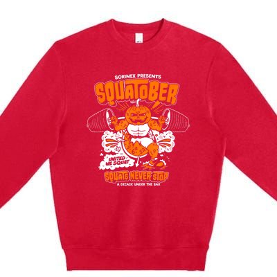 Sorinex Presents Squatober Squats Never Stop Premium Crewneck Sweatshirt