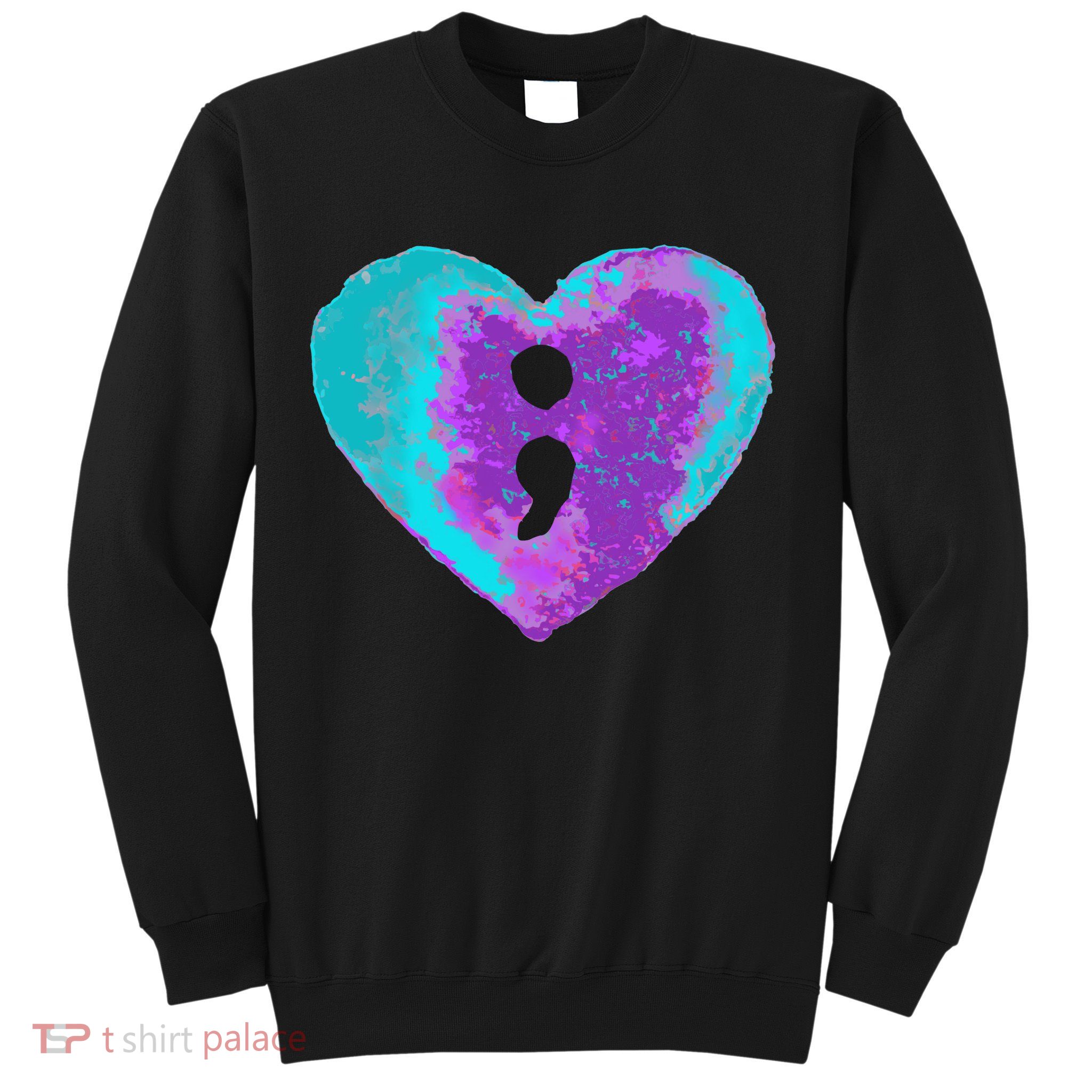 Suicide Prevention Semi Colon Purple Teal Hoodie Sweatshirt