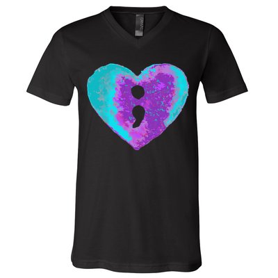 Suicide Prevention Semi Colon Purple Teal Hoodie V-Neck T-Shirt